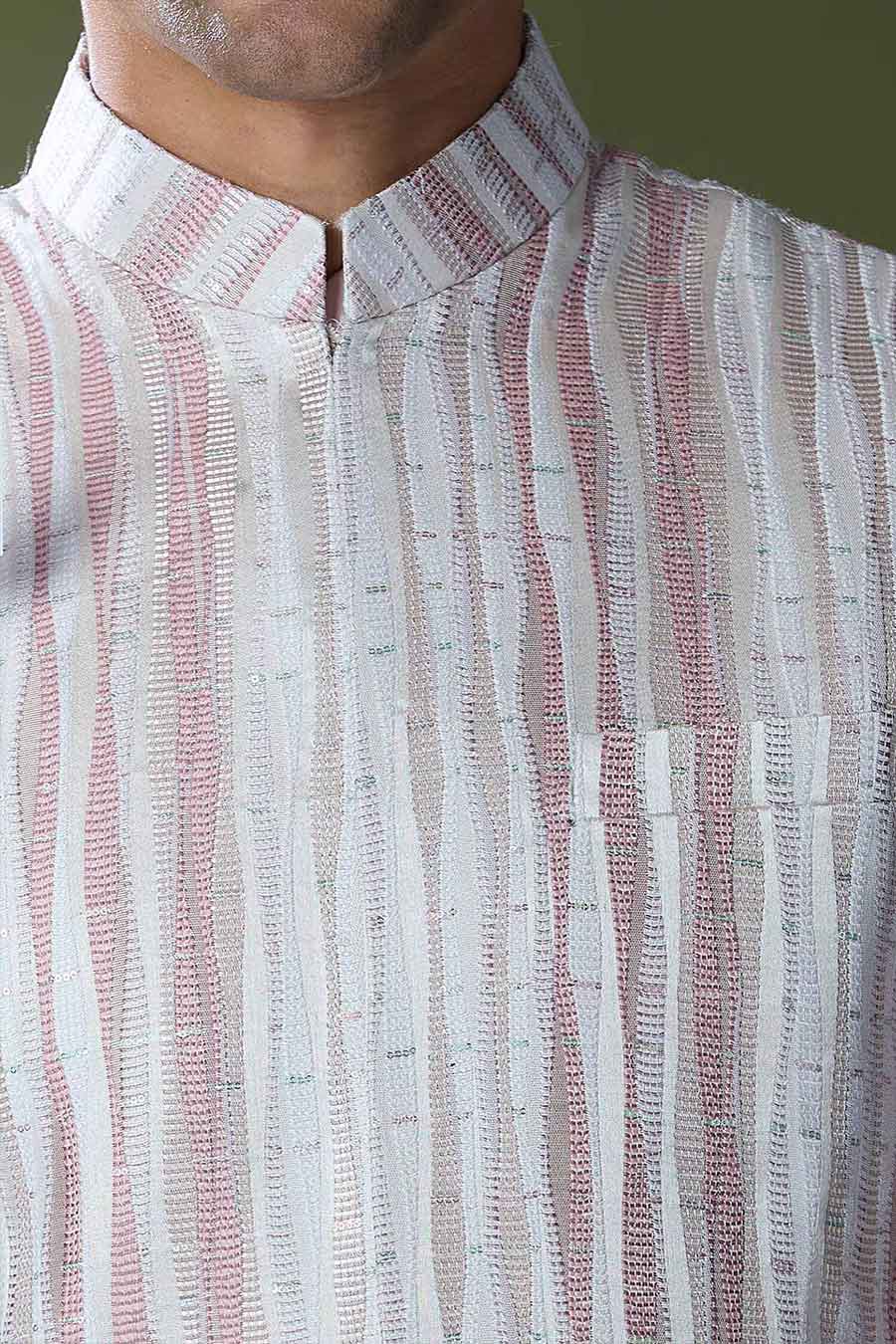 Powder Pink Kurta Set With Embroidered Jacket