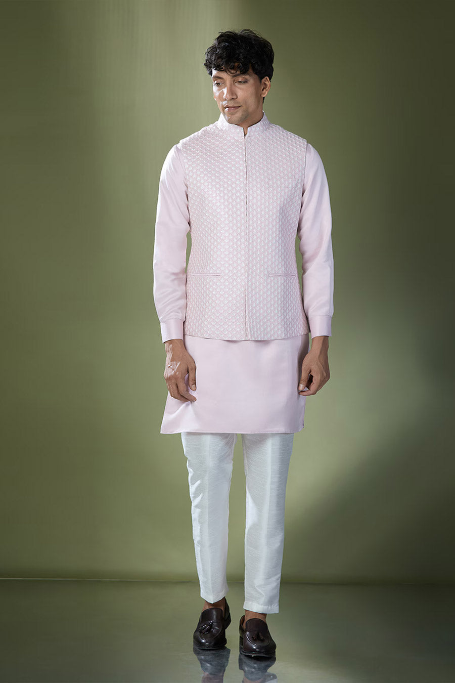 Baby Pink Kurta Set With Embroidered Jacket