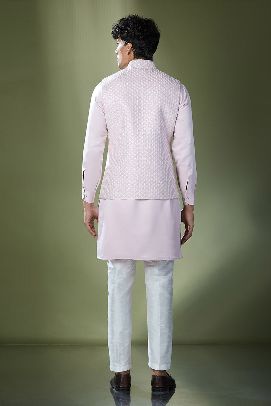 Baby Pink Kurta Set With Embroidered Jacket