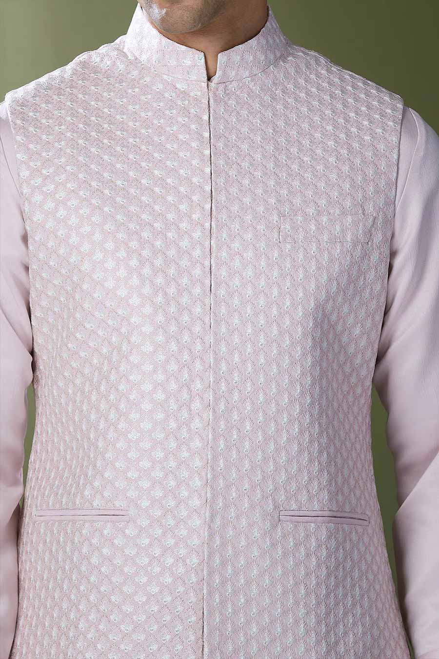Baby Pink Kurta Set With Embroidered Jacket