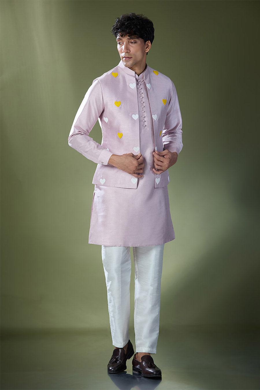 Lilac Kurta Set With Heart Embroidered Jacket
