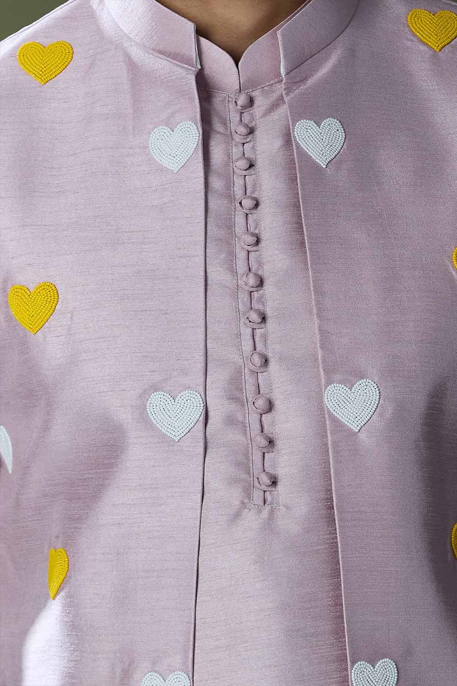 Lilac Kurta Set With Heart Embroidered Jacket
