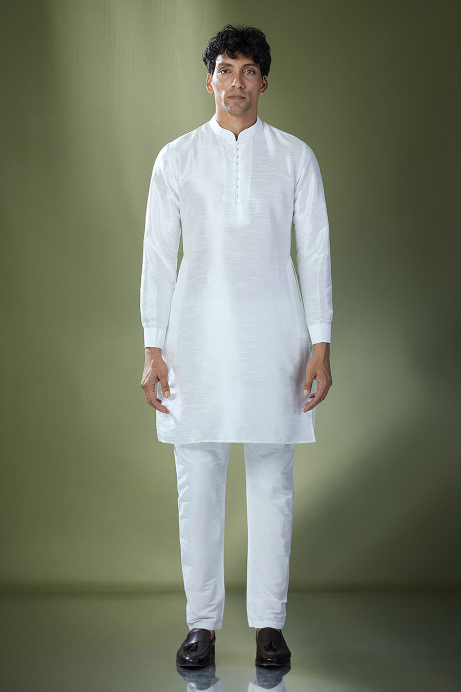 Teal Blue Quilted Jacket With Off-White Kurta Set