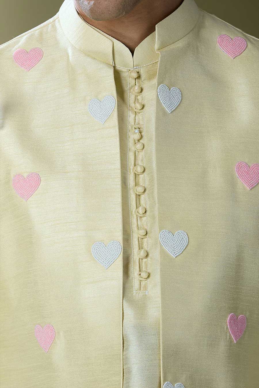 Parrot Green Kurta Set With Heart Embroidered Jacket