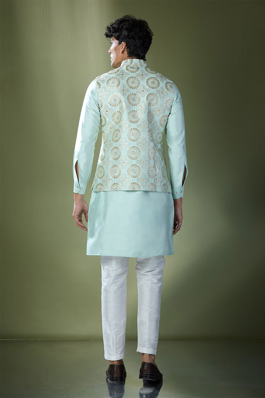 Sea Green Kurta Set With Gota Embroidered Jacket