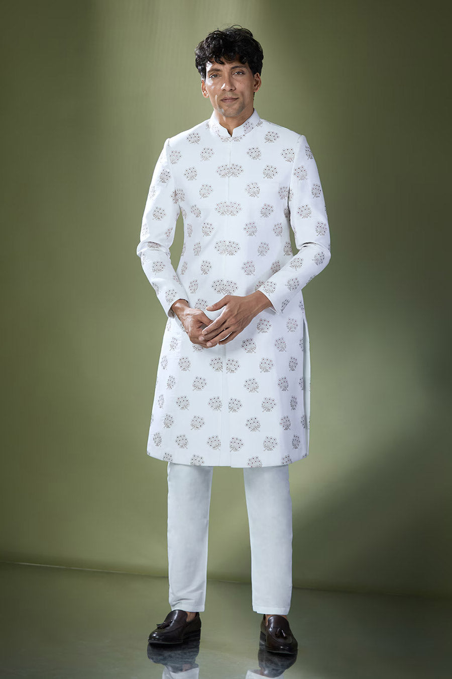 Off-White Zari Embroidered Achkan Set