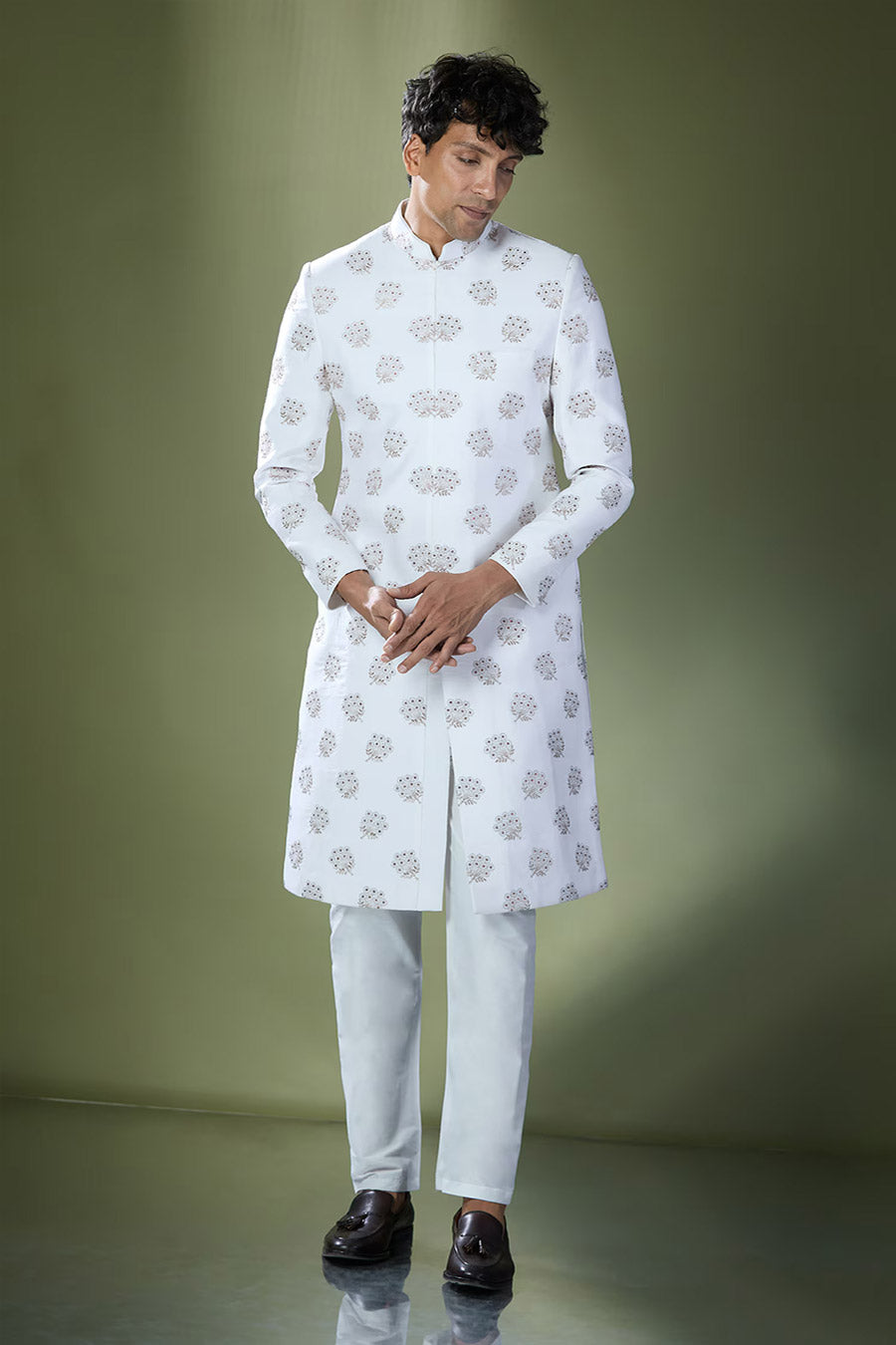 Off-White Zari Embroidered Achkan Set