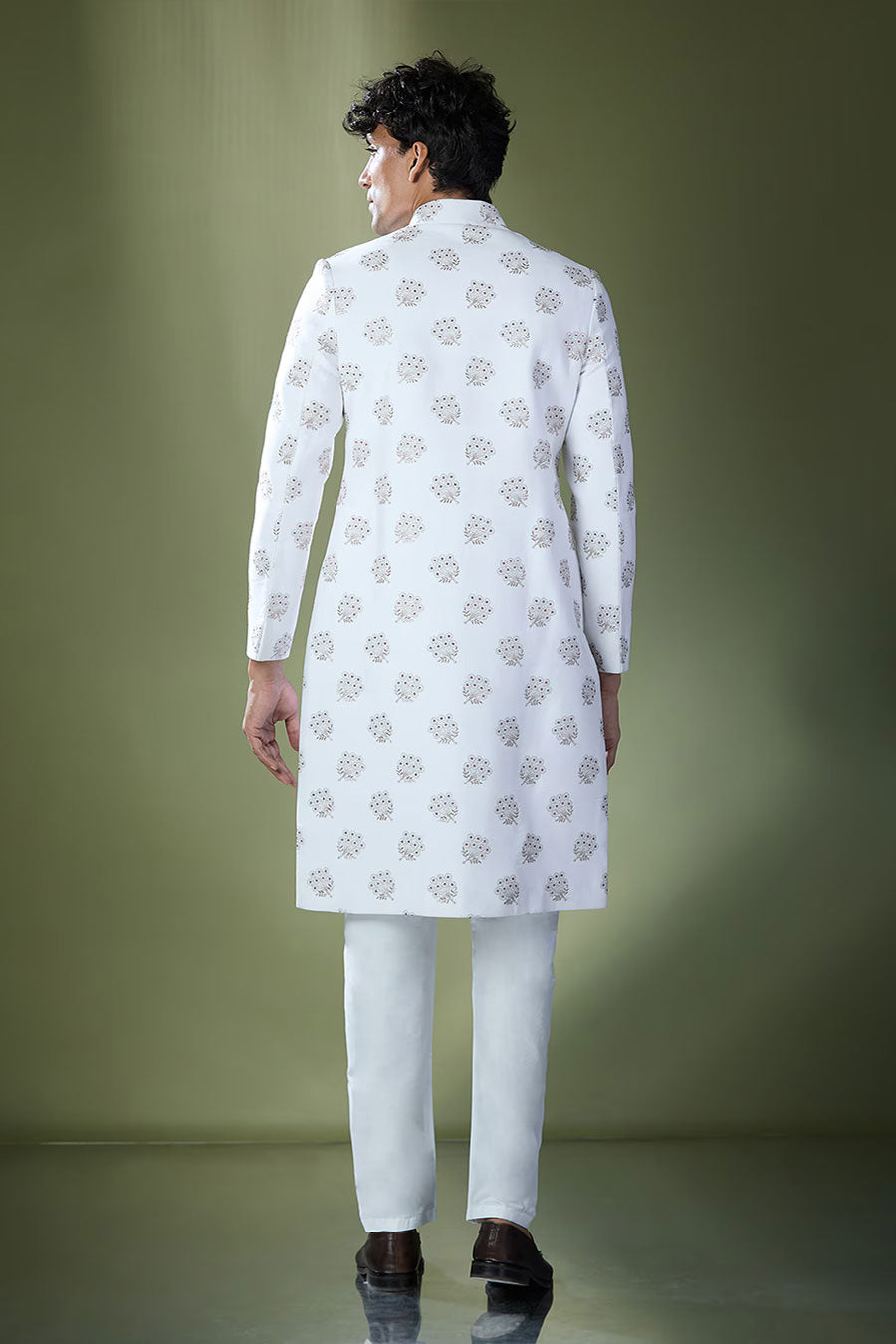 Off-White Zari Embroidered Achkan Set