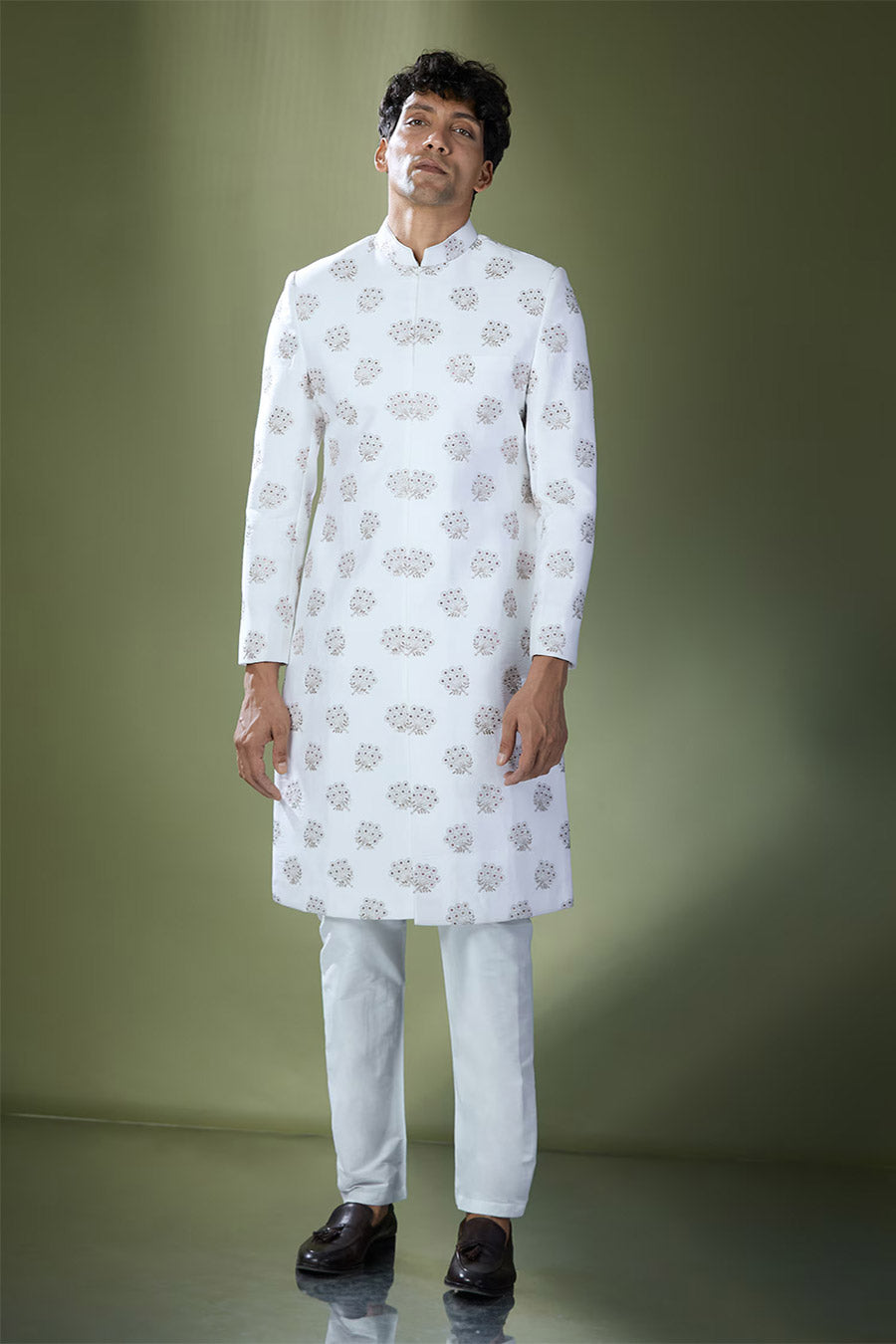 Off-White Zari Embroidered Achkan Set