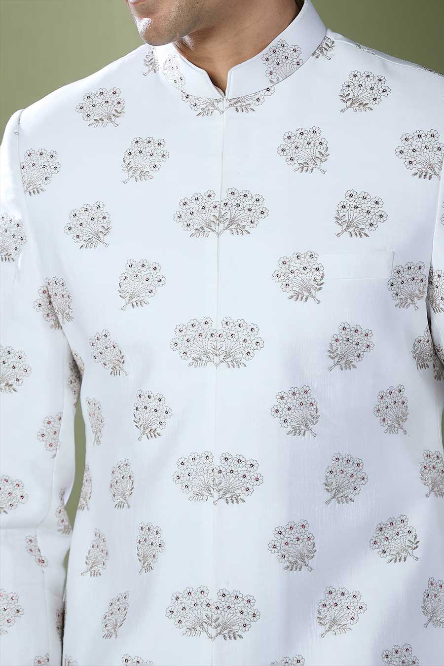 Off-White Zari Embroidered Achkan Set