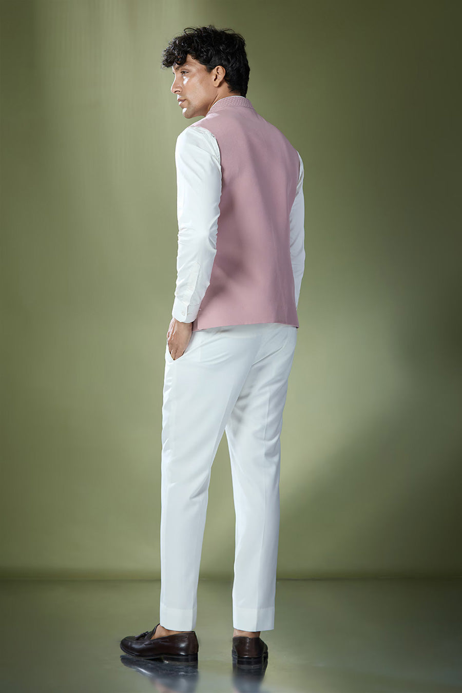 Dusty Pink Jacket With Off-White Shirt & Pant Set