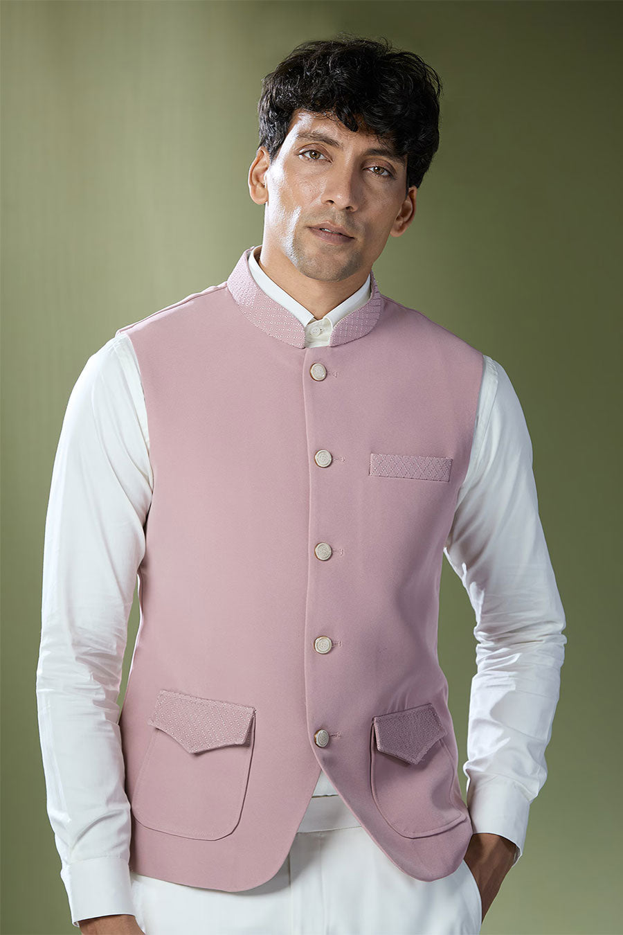 Dusty Pink Jacket With Off-White Shirt & Pant Set