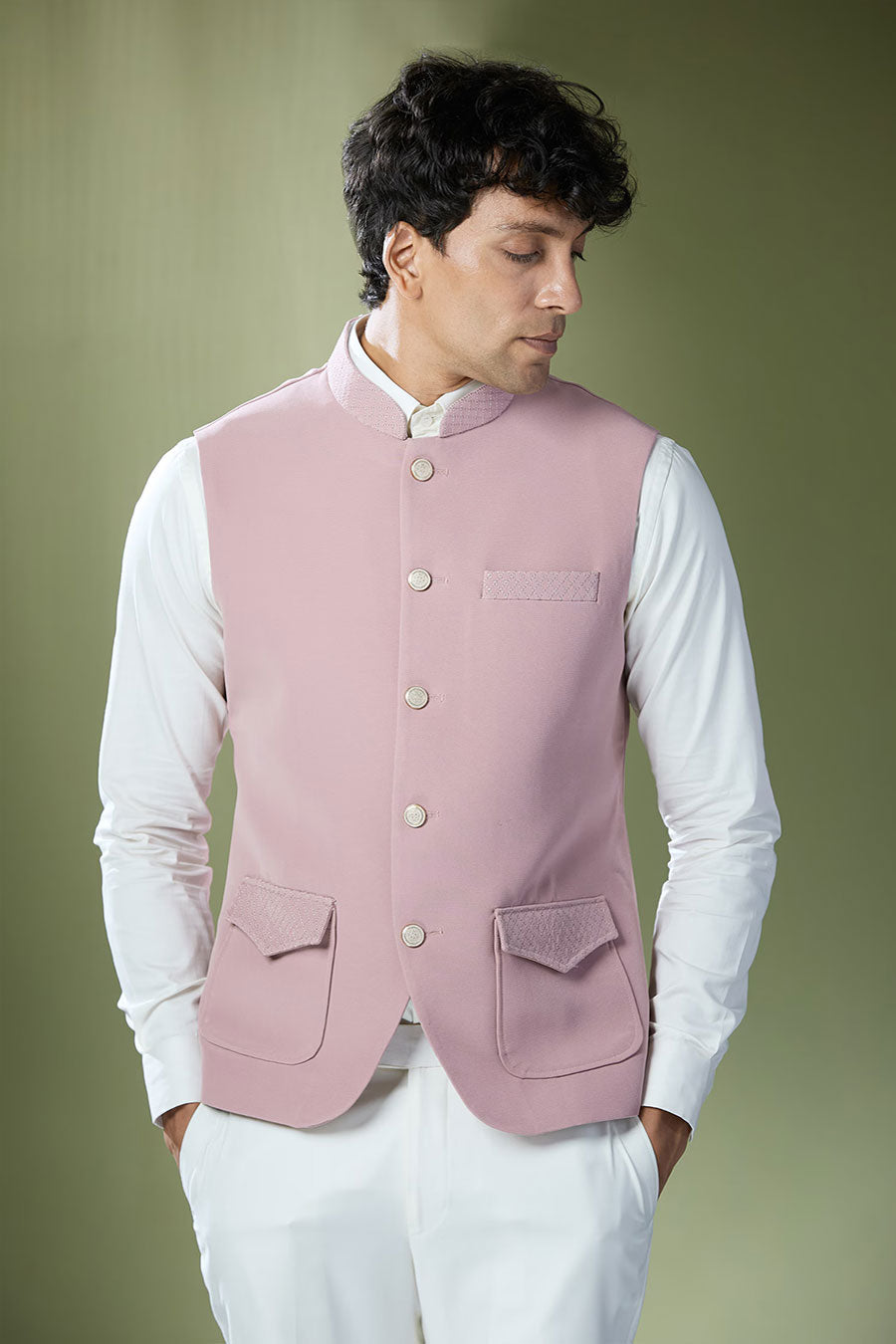 Dusty Pink Jacket With Off-White Shirt & Pant Set