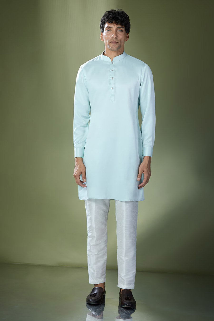Aqua Blue Kurta Set With Embroidered Jacket