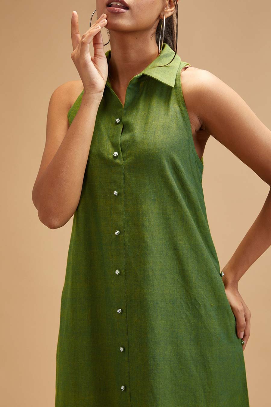 Basil Green Collar Dress