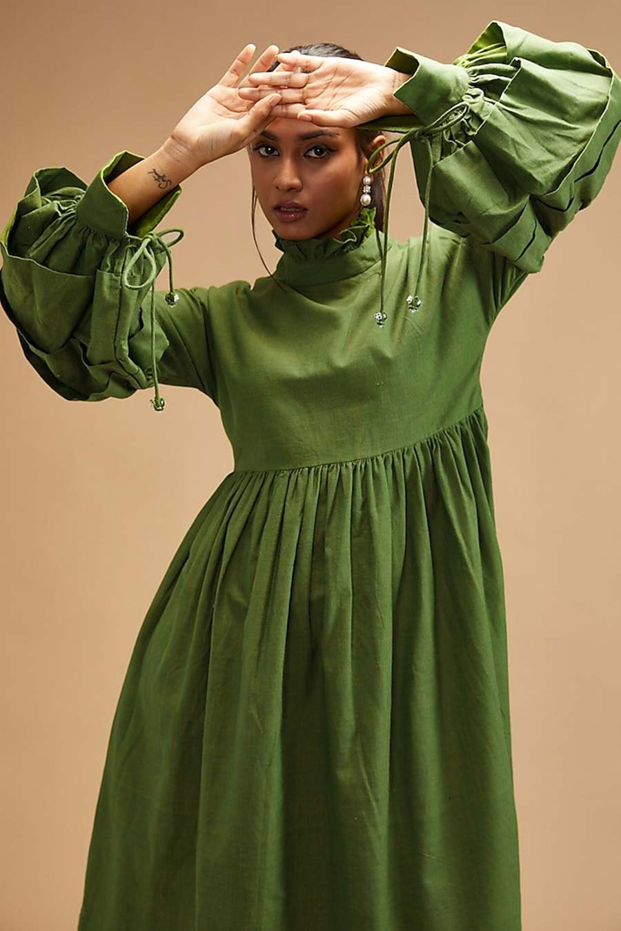 Basil Green Victorian Dress
