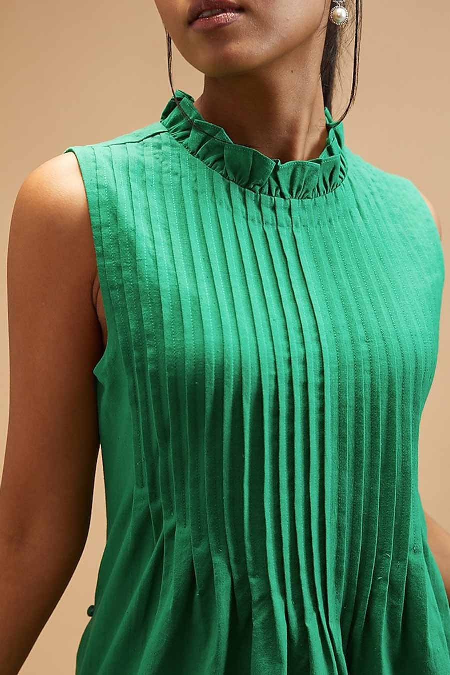 Clara Green Pleated Dress