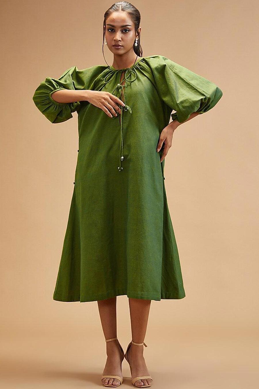 Basil Green Gathered Dress