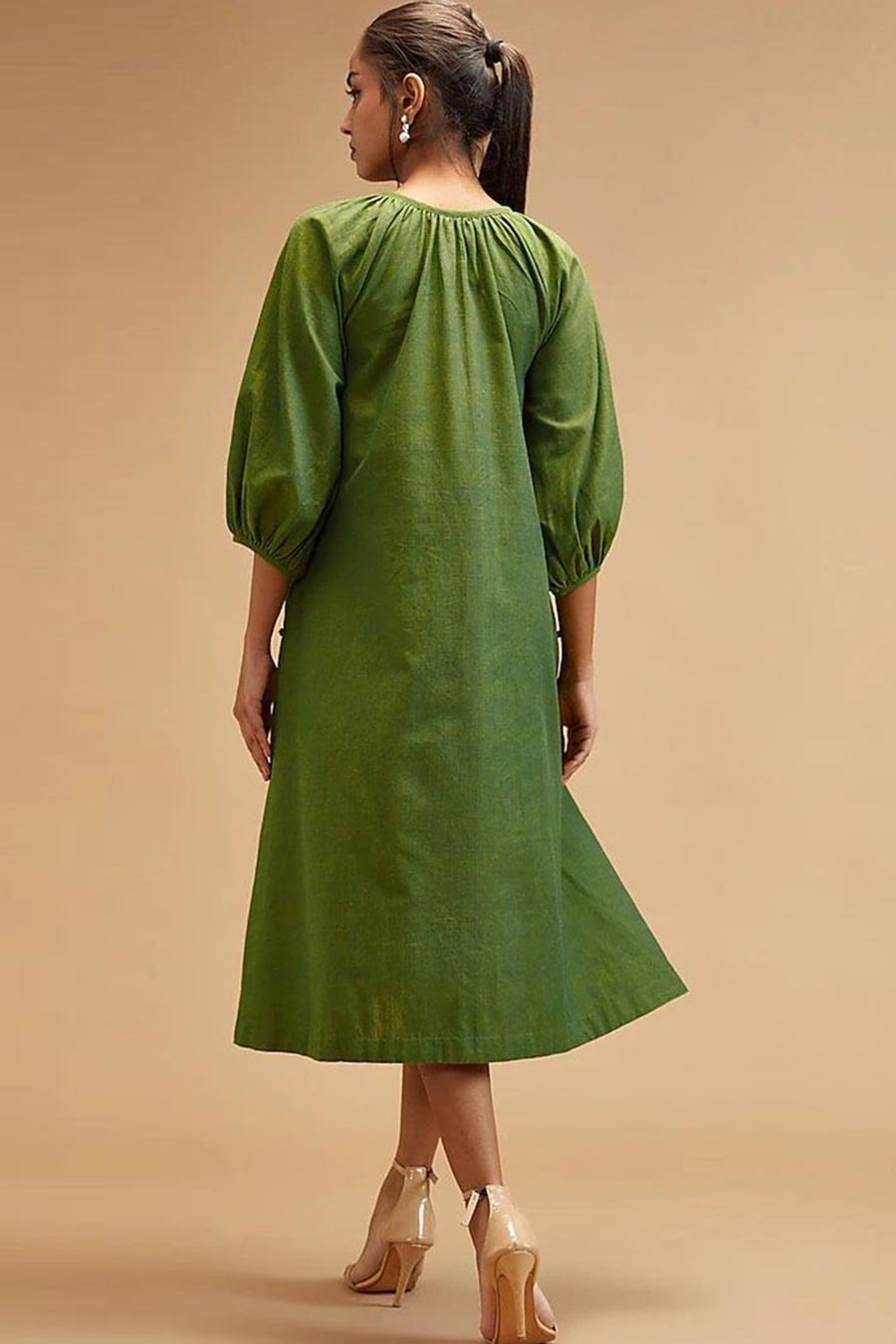 Basil Green Gathered Dress