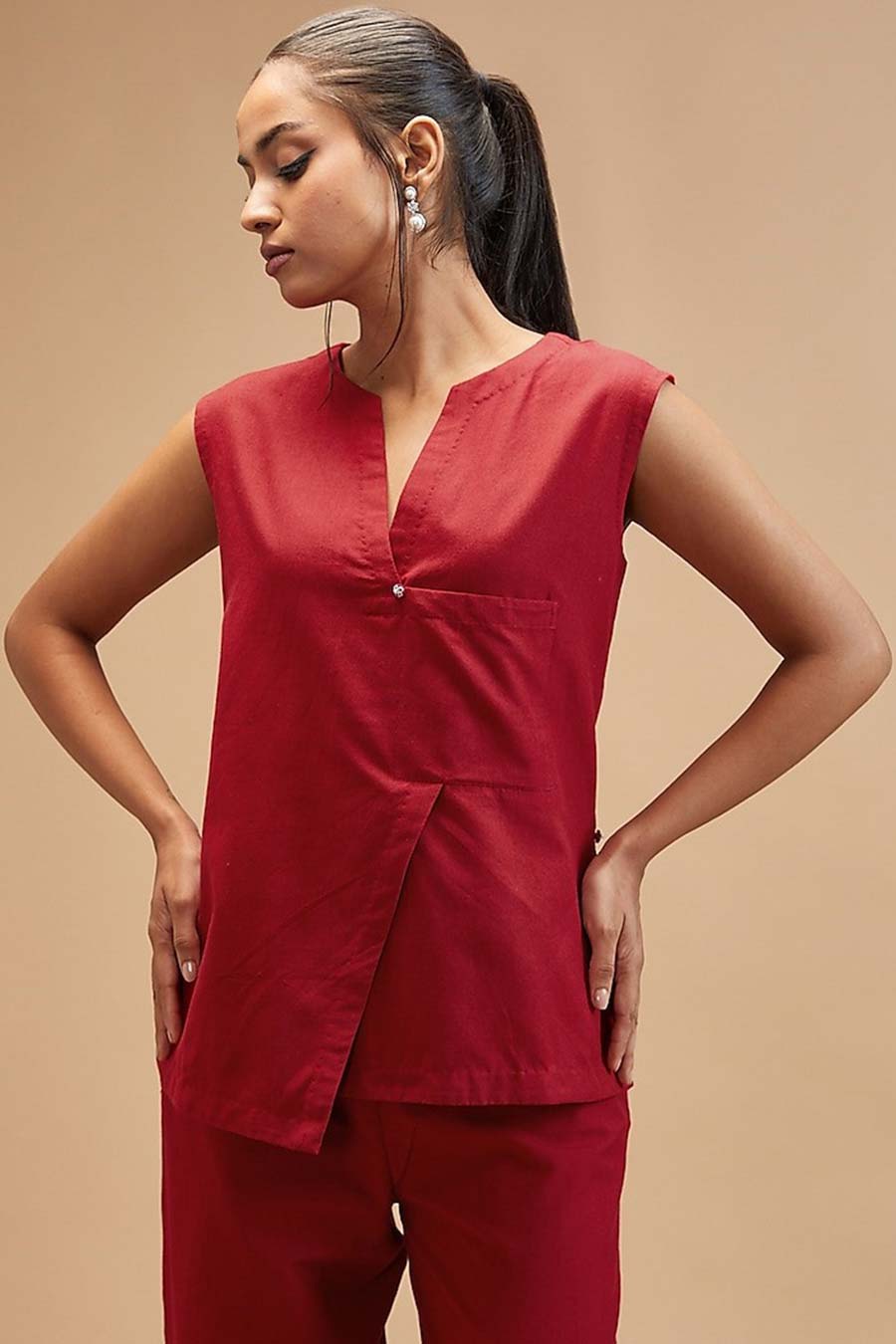 Scarlet Red Assymetrical Top