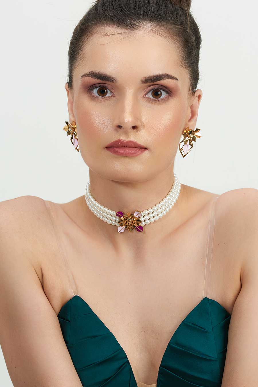 Iliana Pearl Gold Plated Pink Choker