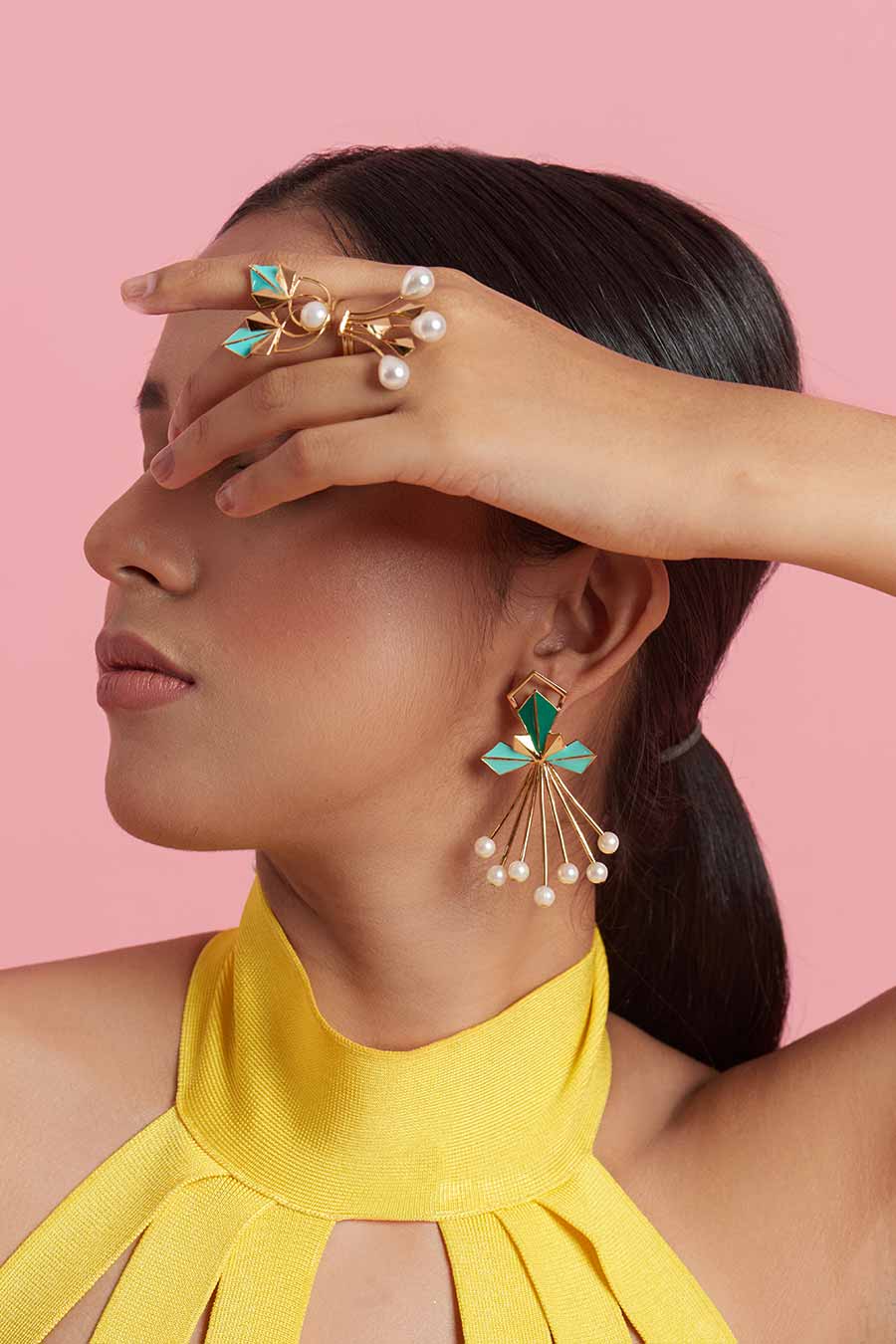 Helios Pearlites Gold Plated Earrings