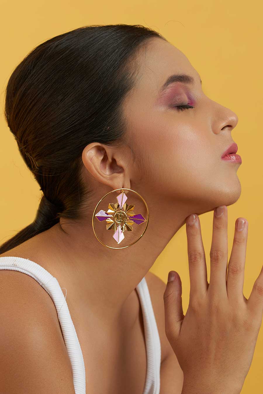 Pink Eleonora Gold Plated Hoop Earrings