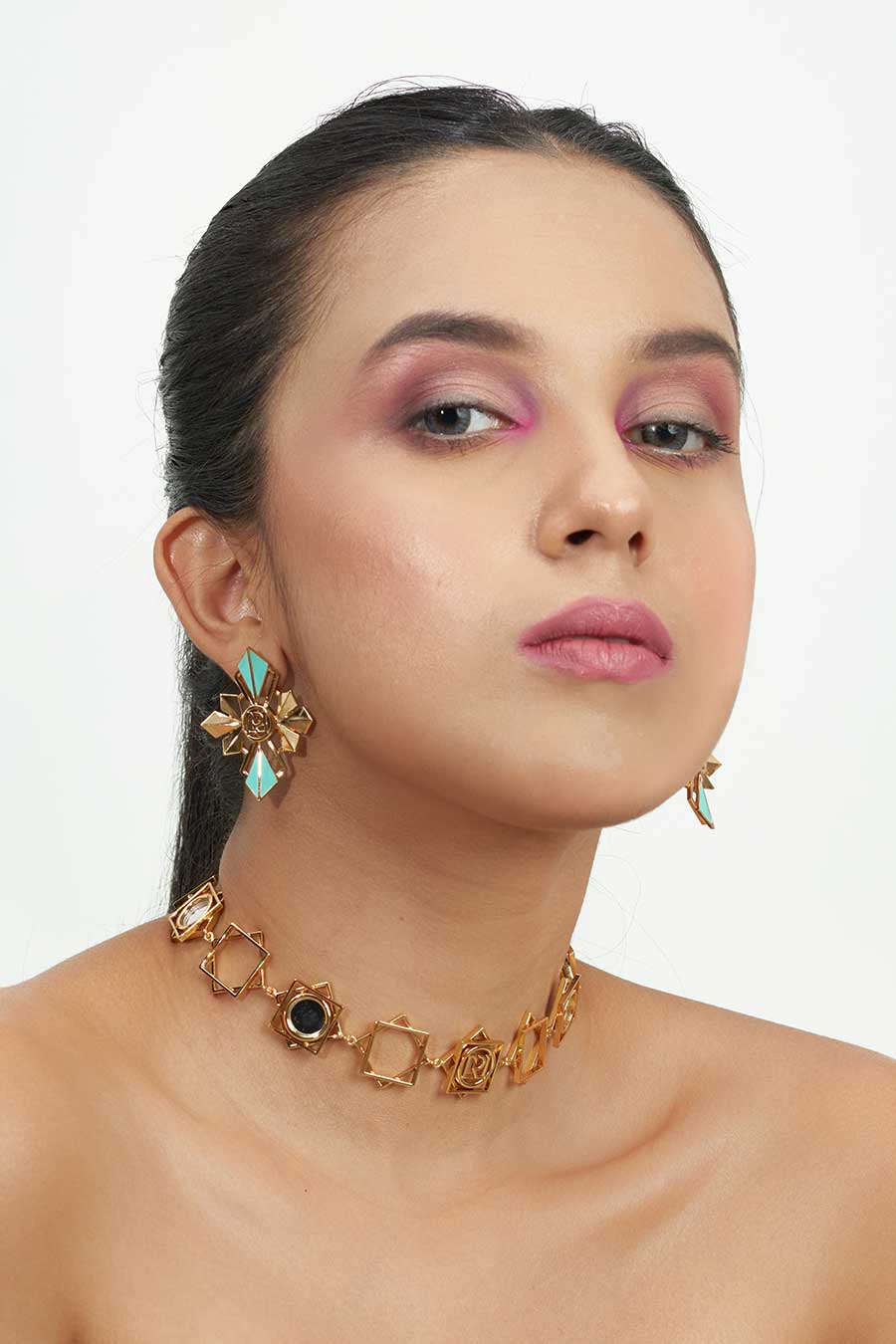 Zia Gold Plated Chunky Green Stud Earrings