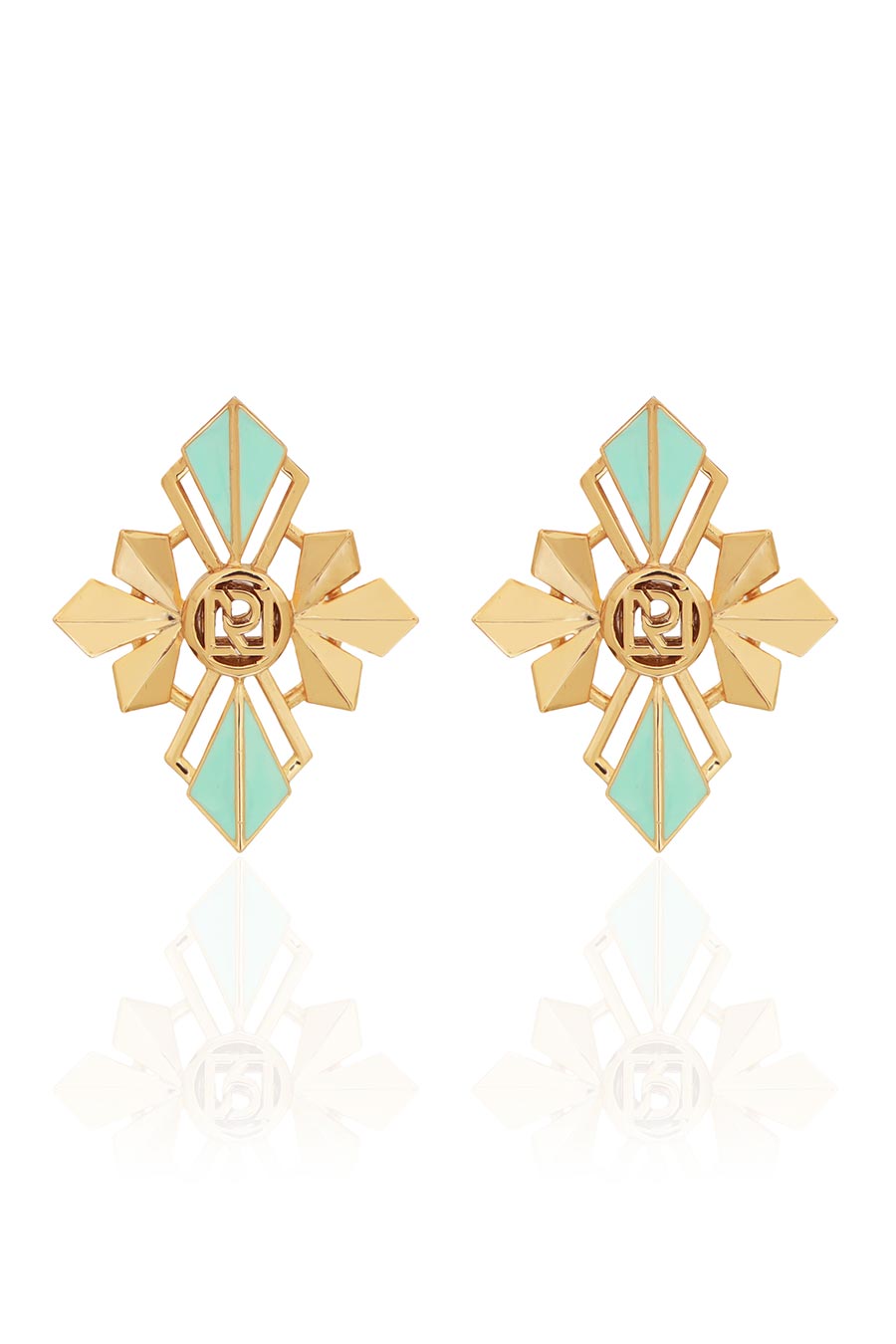 Zia Gold Plated Chunky Green Stud Earrings