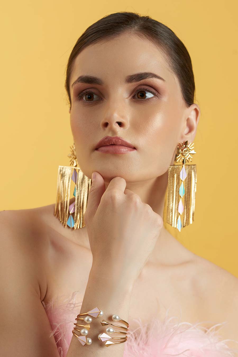 Dinesa Shoulder Grazers Gold Plated Earrings