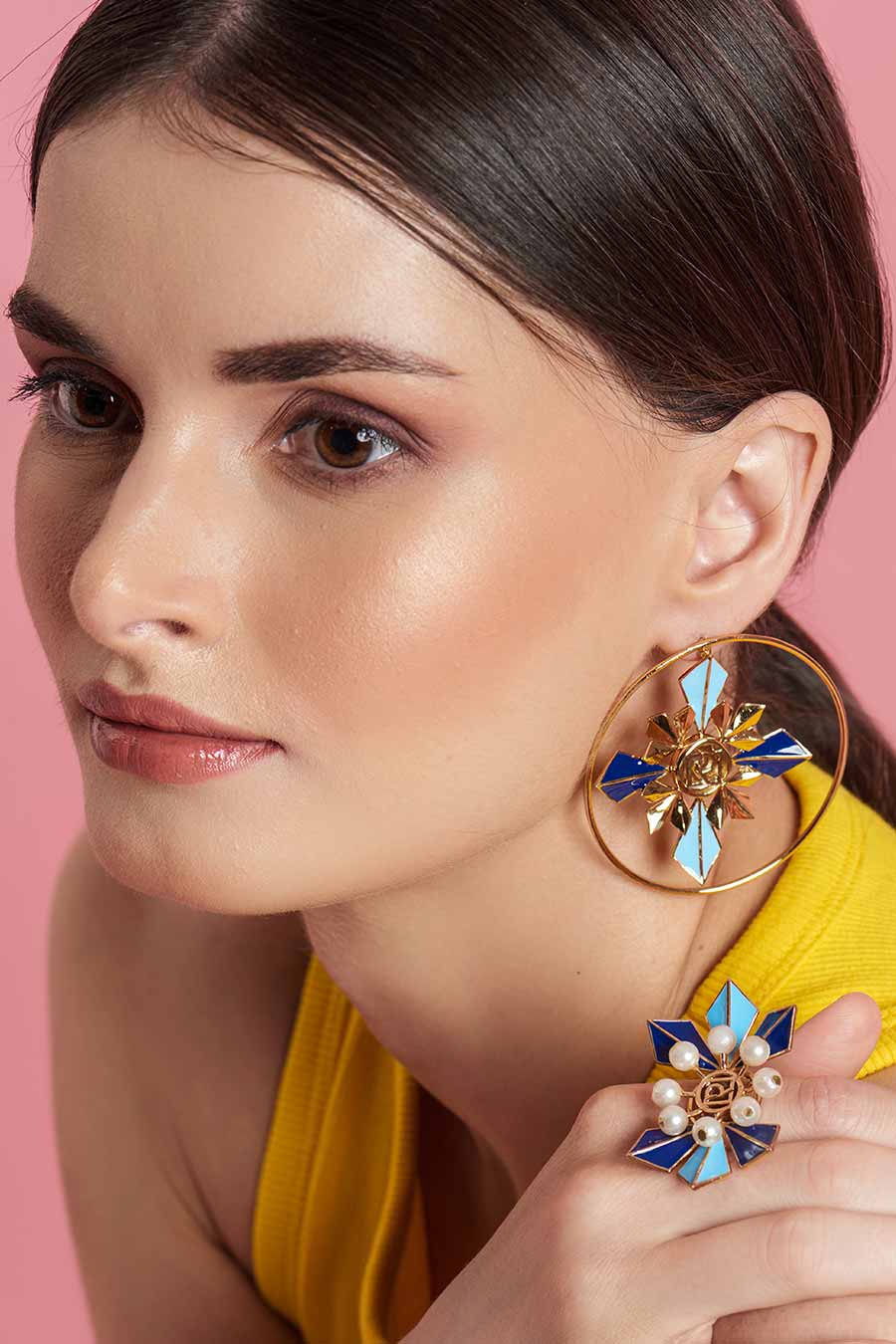 Ziva Gold Plated Blue Statement Ring