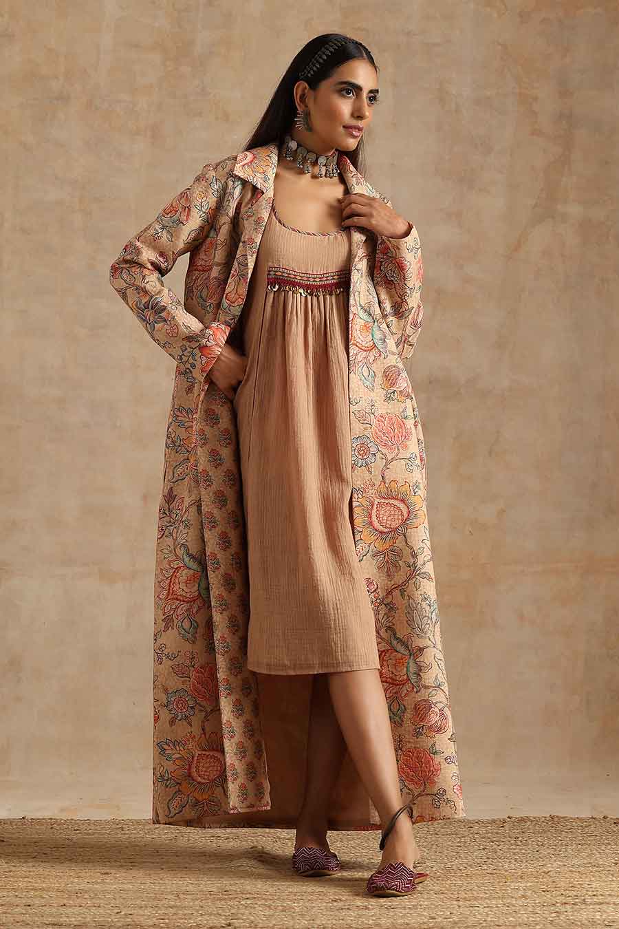 Badami Jaal Printed Dress & Jacket Set