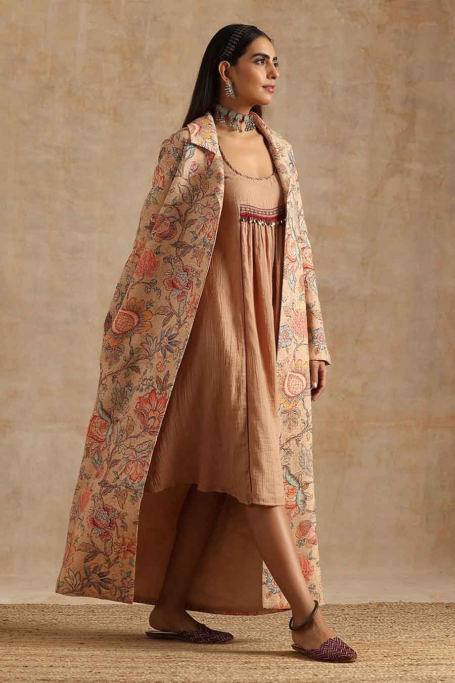 Badami Jaal Printed Dress & Jacket Set
