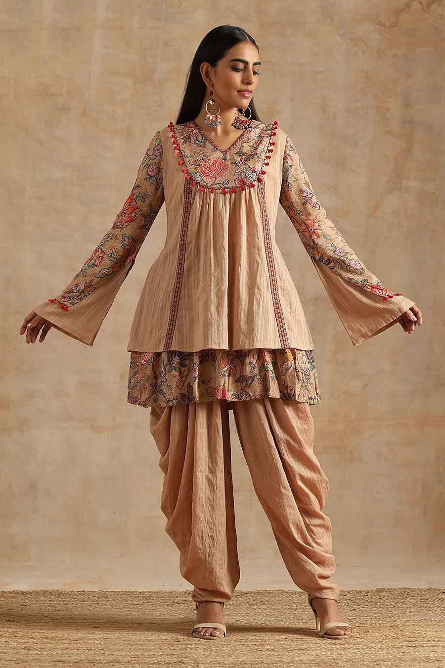 Badami Jaal Printed Kedia Top & Dhoti Set