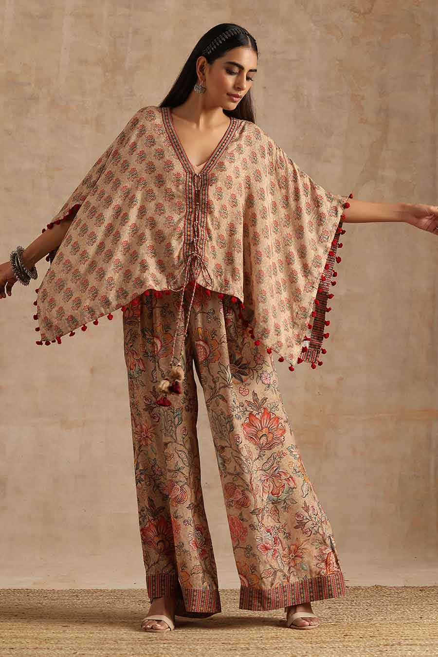 Badami Boota Printed Short Kaftan & Palazzo Set