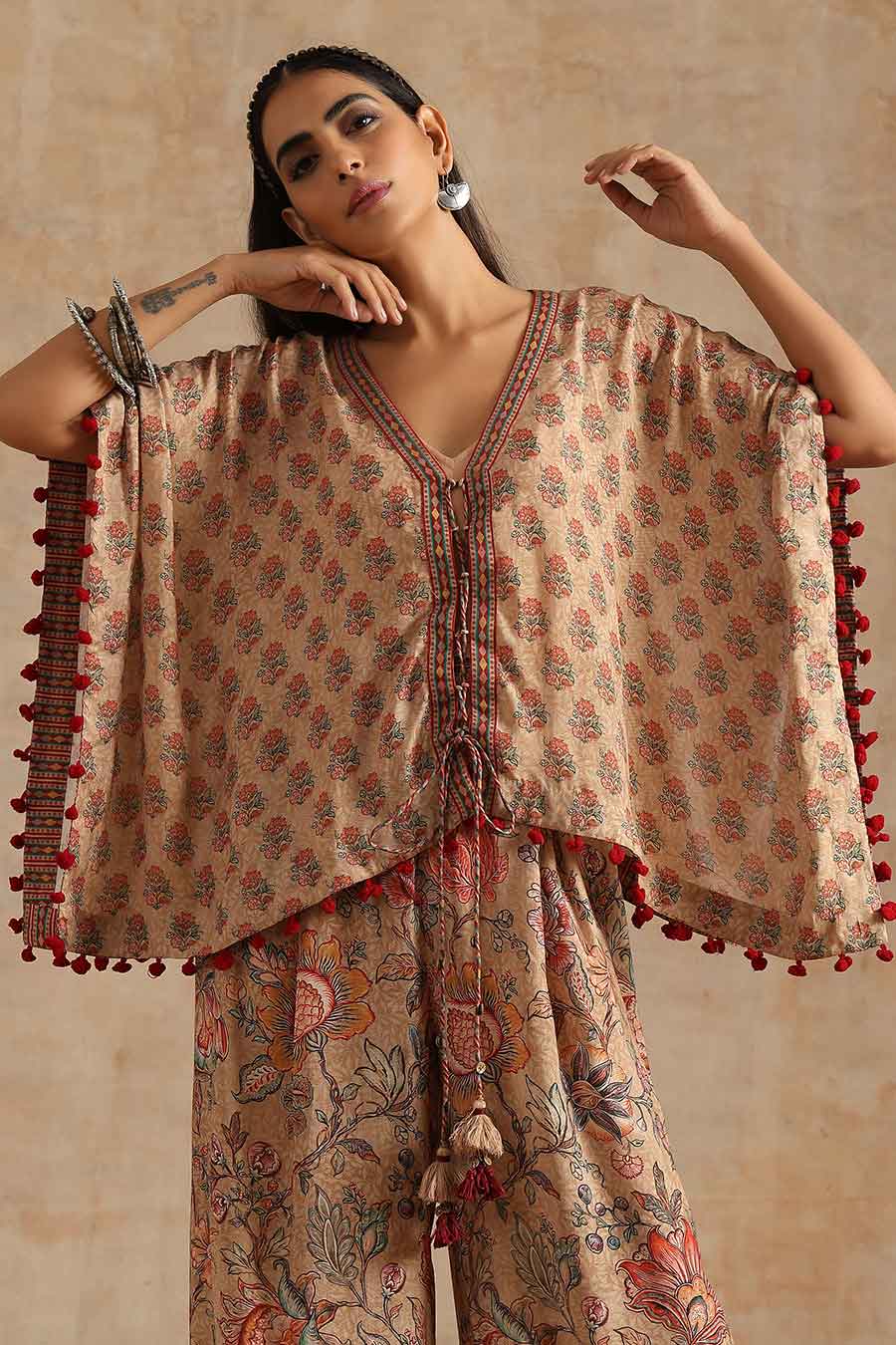Badami Boota Printed Short Kaftan & Palazzo Set