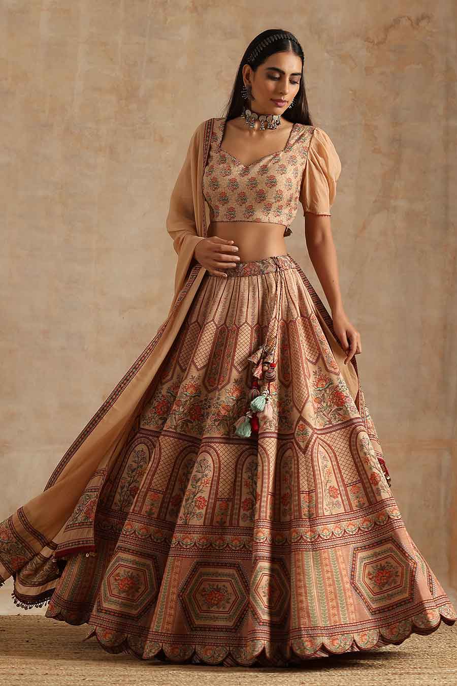 Badami Placement Printed Kali Lehanga Set