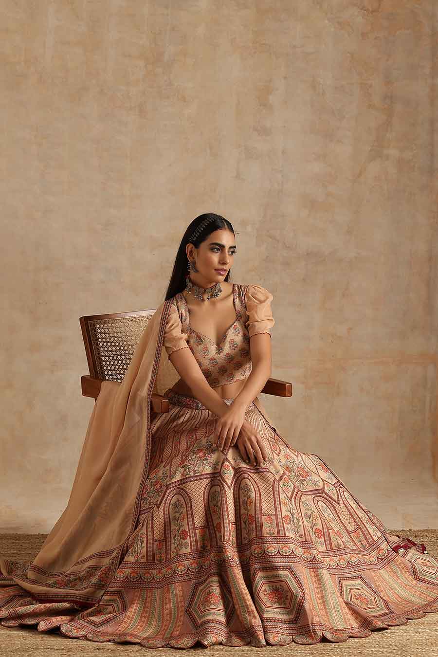 Badami Placement Printed Kali Lehanga Set