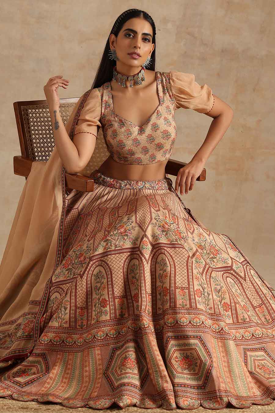 Badami Placement Printed Kali Lehanga Set