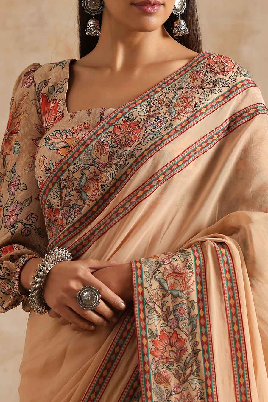 Badami Printed Saree & Blouse Set