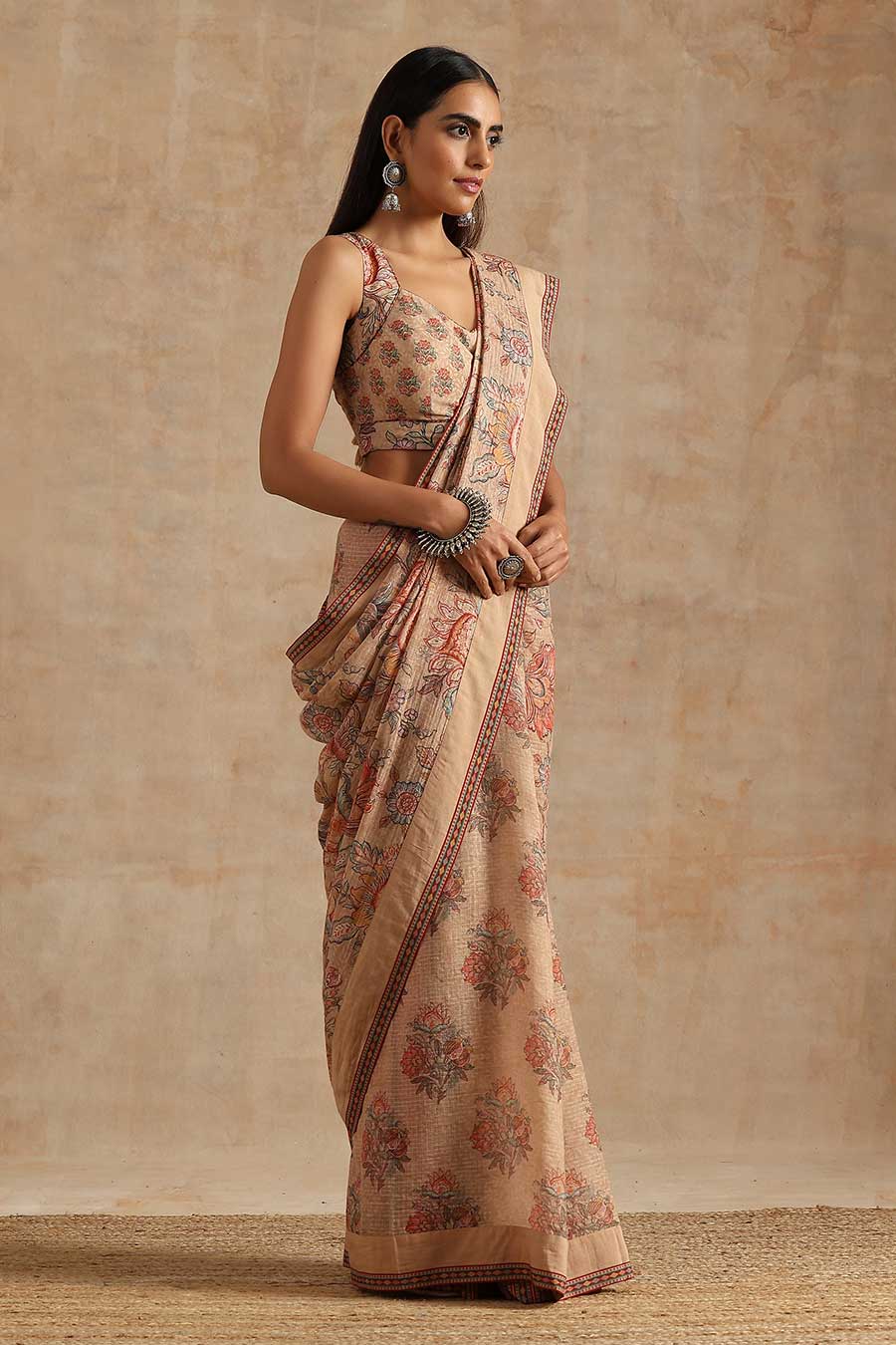 Badami Boota & Jaal Printed Saree & Blouse Set