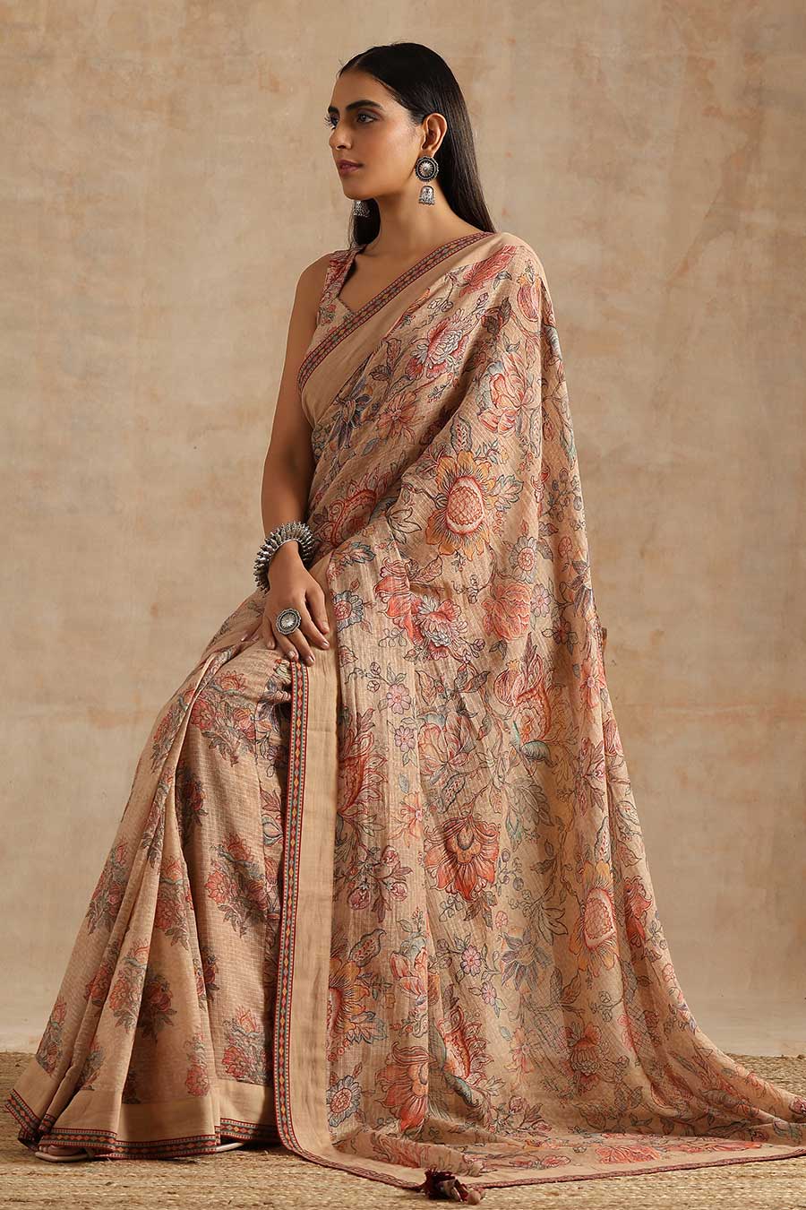 Badami Boota & Jaal Printed Saree & Blouse Set