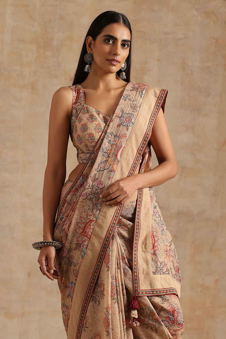 Badami Boota & Jaal Printed Saree & Blouse Set