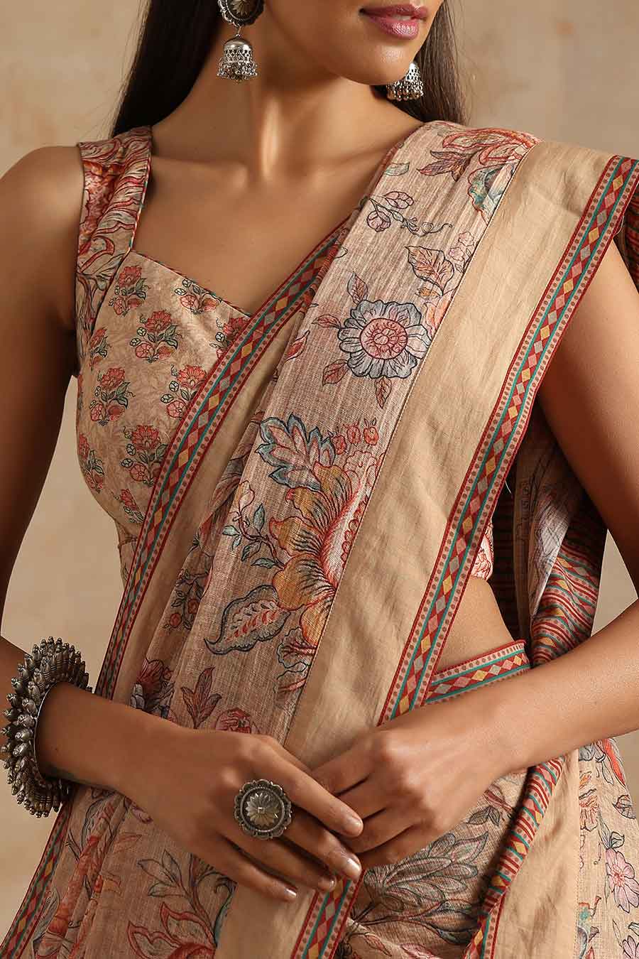 Badami Boota & Jaal Printed Saree & Blouse Set
