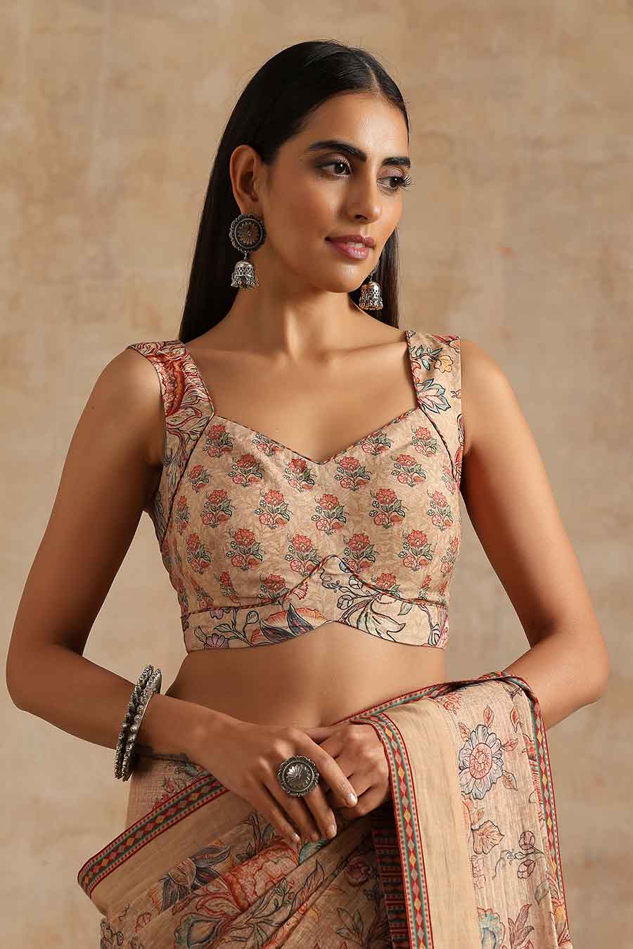 Badami Boota & Jaal Printed Saree & Blouse Set