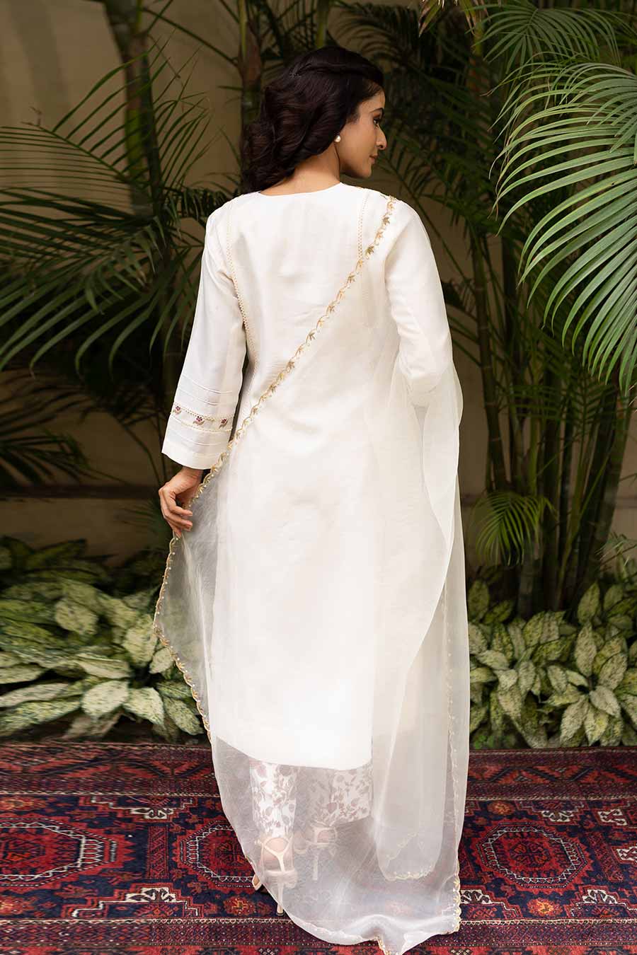 Ivory Chanderi Embroidered Kali Kurta Set