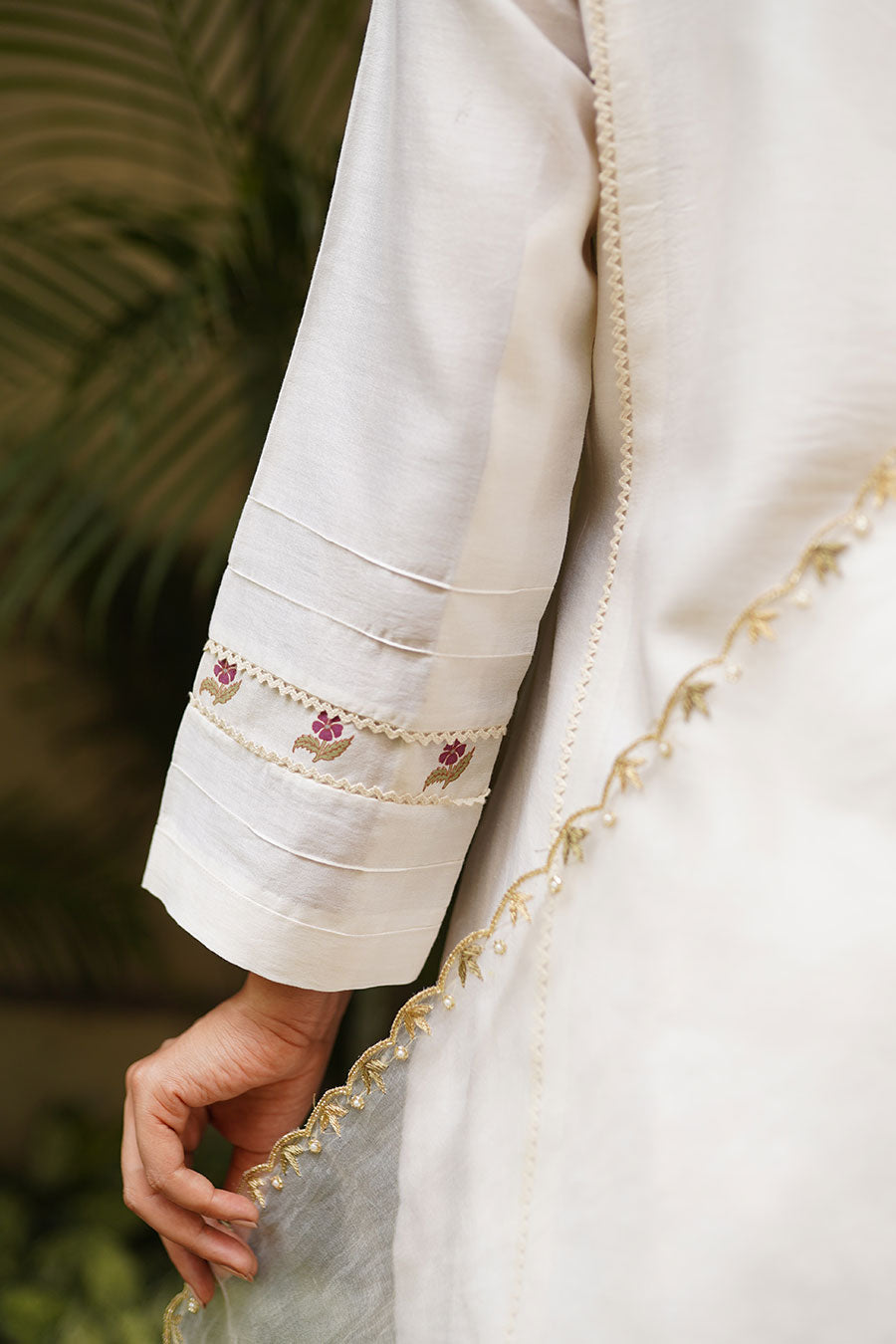 Ivory Chanderi Embroidered Kali Kurta Set