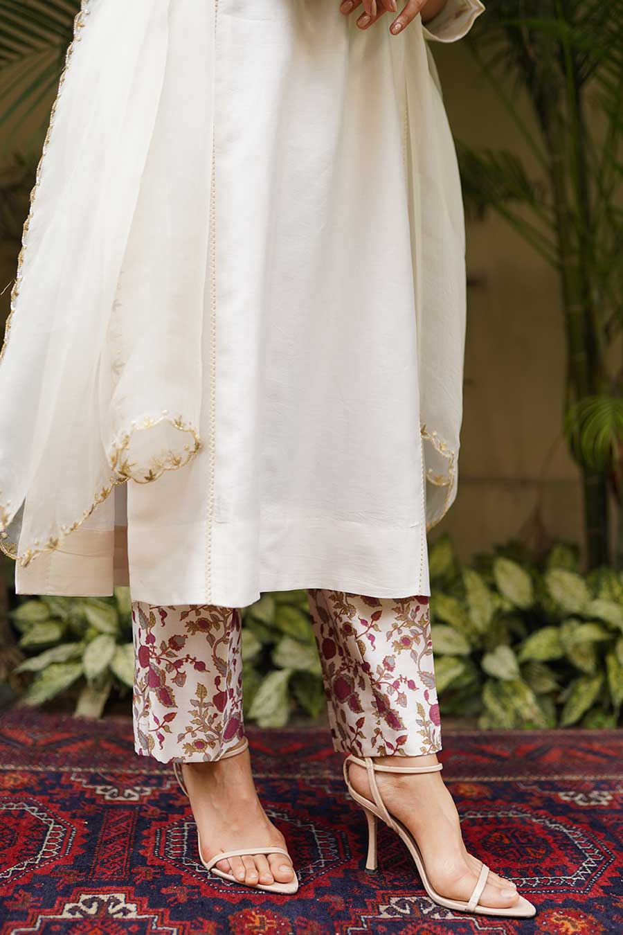 Ivory Chanderi Embroidered Kali Kurta Set