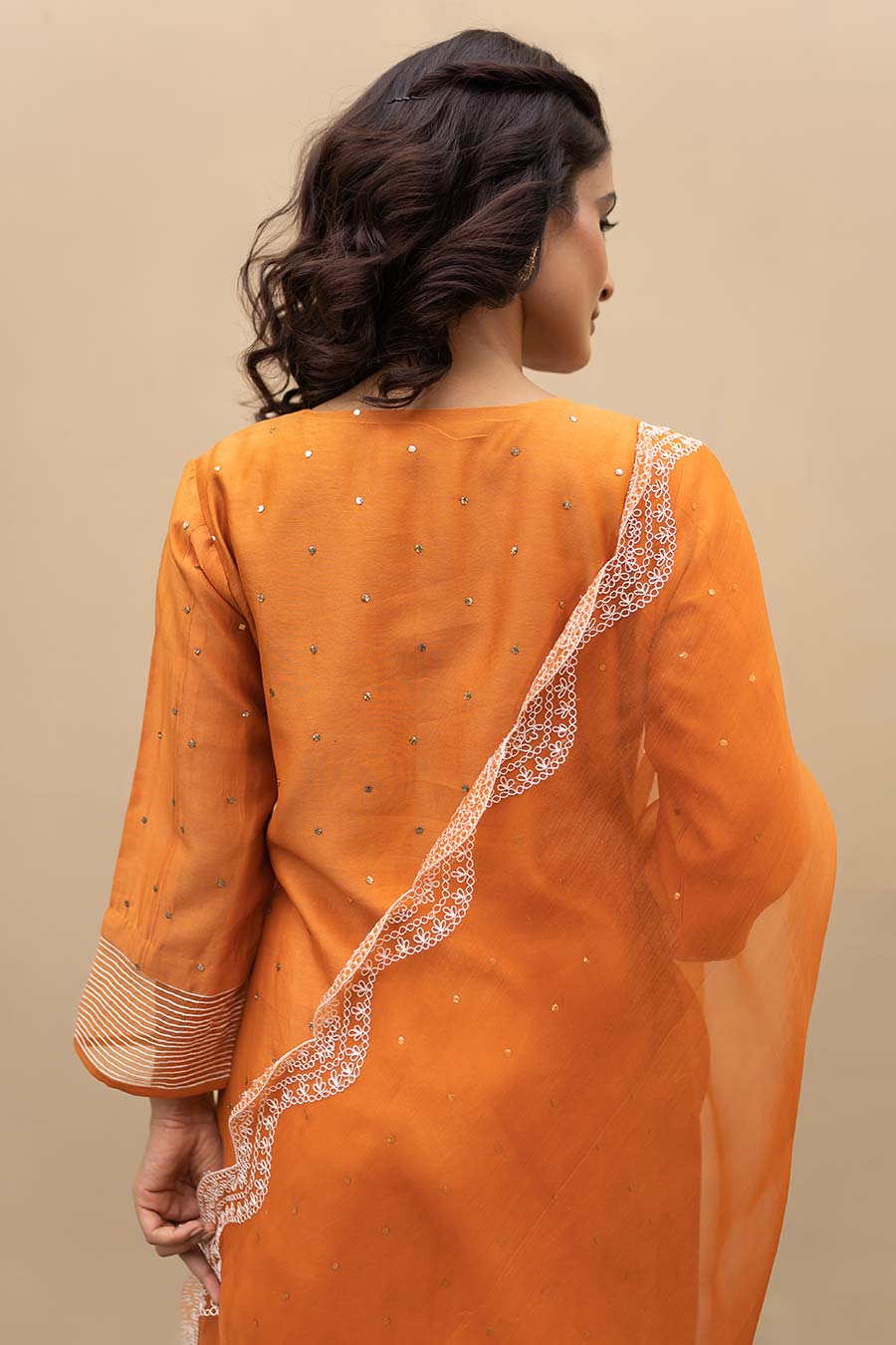 Burnt Orange Mukaish Kurta Set