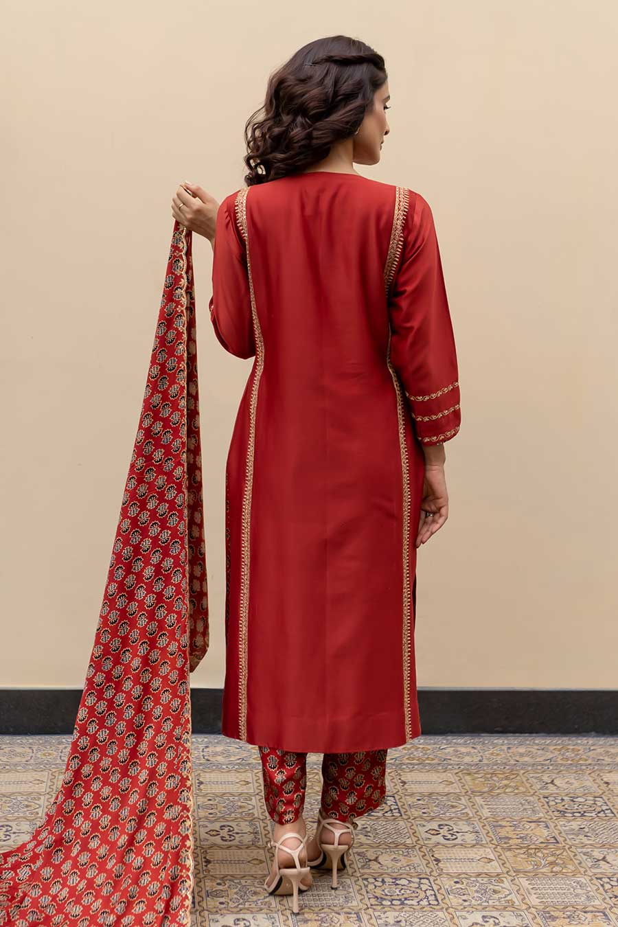 Wine Chanderi Embroidered Kali Kurta Set